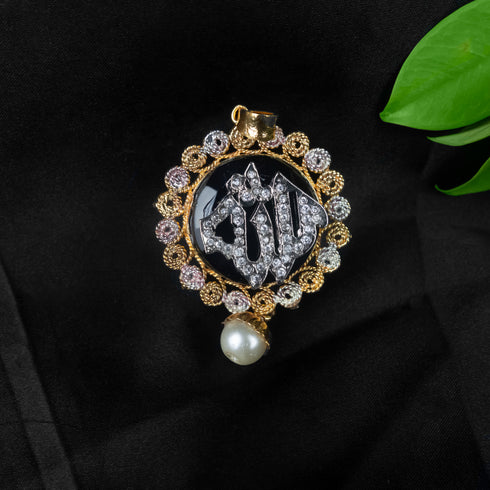 Royal blue Kundan Allah name locket D305-1